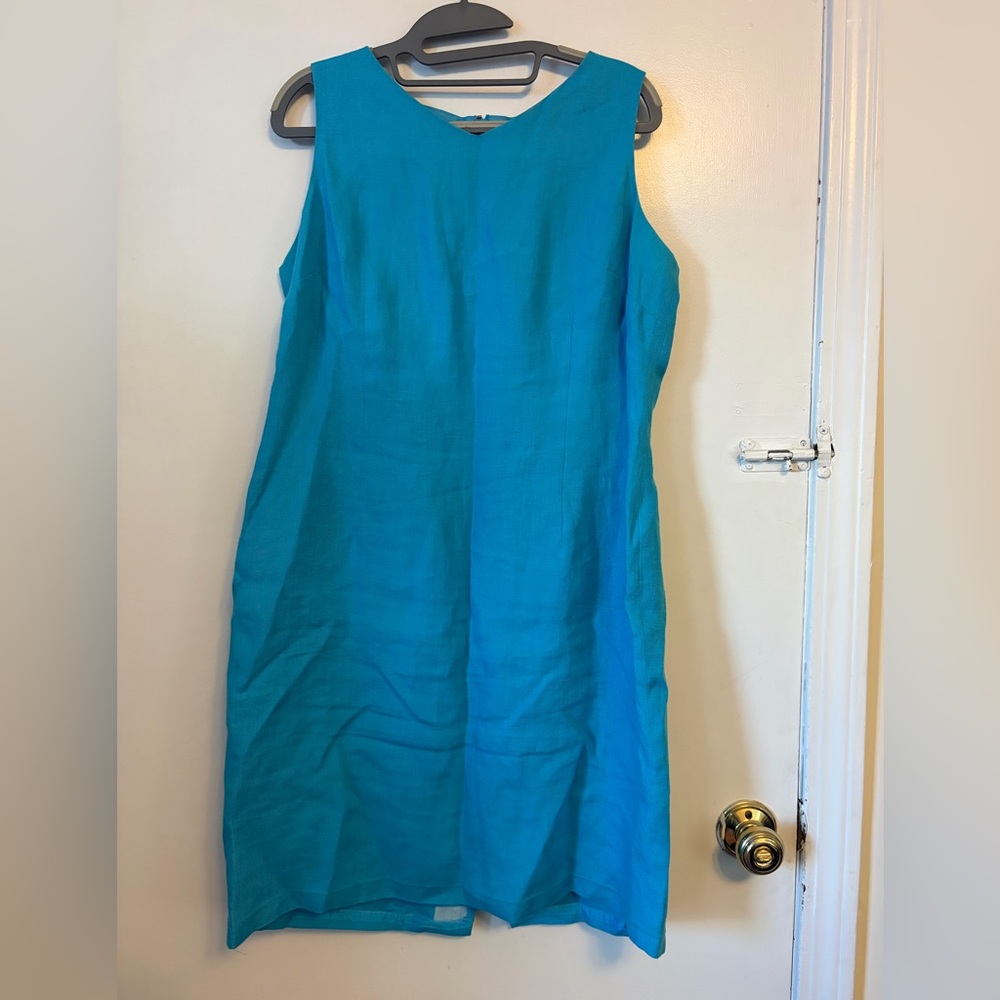 Talbots Teal Irish Linen Sleeveless Midi Shift Dress